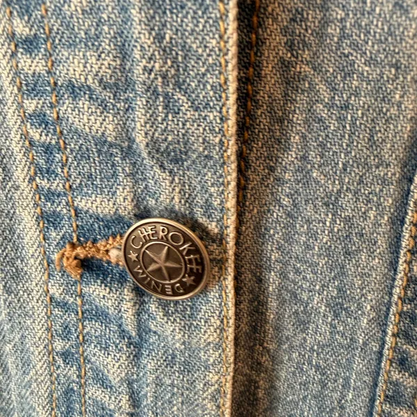 VTG Cherokee 100% Cotton Denim Vest S Blue Floral Trim Button Front Y2K Festival - Image 6