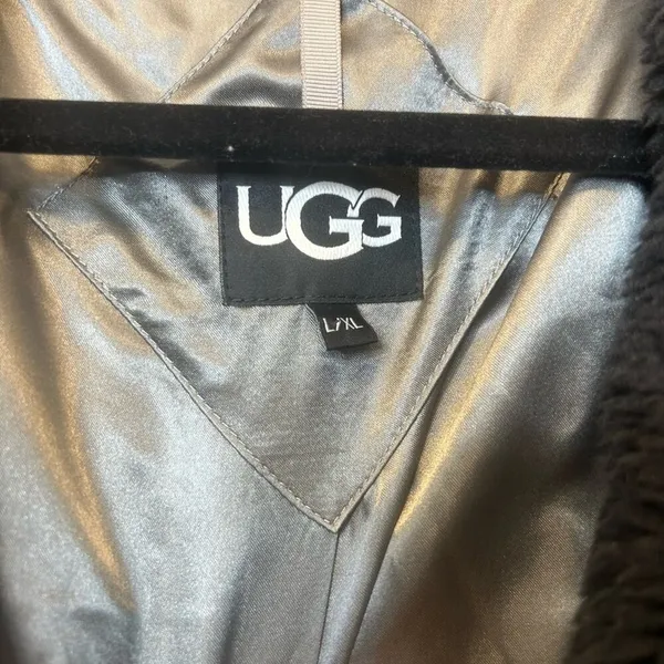 UGG Alesandra Faux Fur Wrap Coat Black Pockets Tie Waist Long Trench L / XL NWT - Image 3