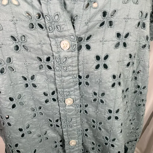 GAP XXS Blue Eyelet‎ Shirt Dress Button Front Short Sleeve Preppy Coquette - Image 5