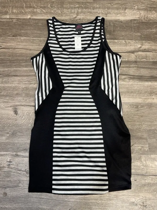 NWT 2B Bebe Women’s XL Black & White Striped Colorblock Bodycon Tank Dress USA - Image 3