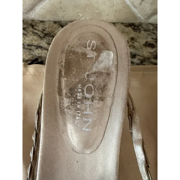 St. John Signature Chain-Embellished Kitten Heel Thong Sandals Gold Size 9 - Image 8
