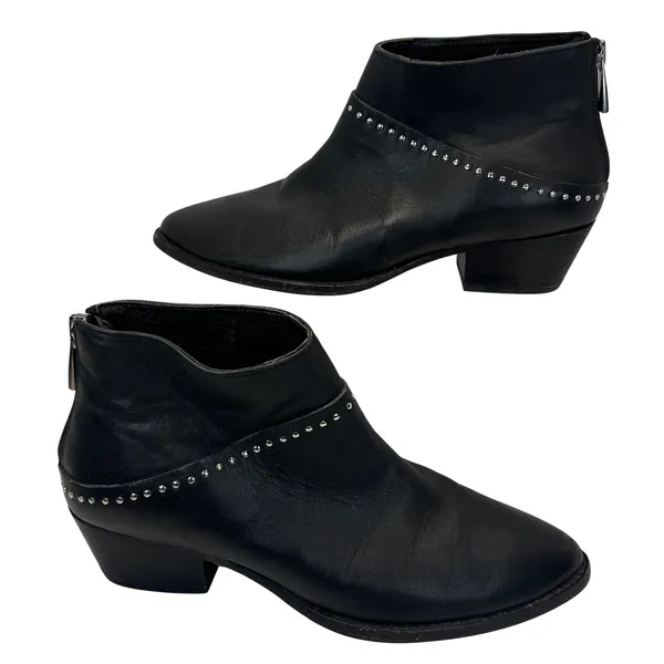 Thursday Boot Co Everyday Black Leather Studded Ankle Boots 6 Western Rocker‎ - Image 4