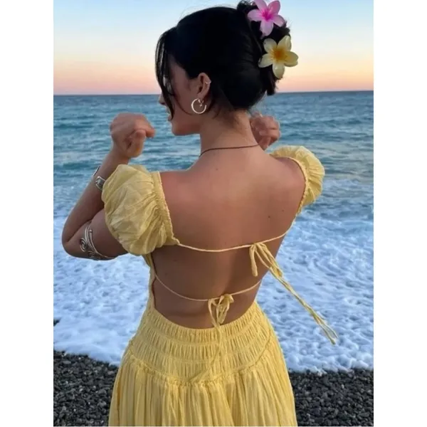 Free People Feeling Bonita Midi Maxi Dress in Yellow Size XS Romantic Dainty - Image 3