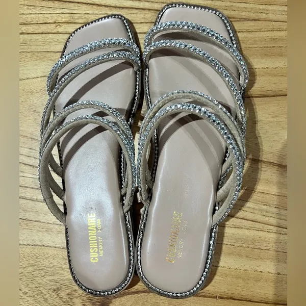 Women's Cushionaire Silver Bedazzled Strappy Sandals - Image 3