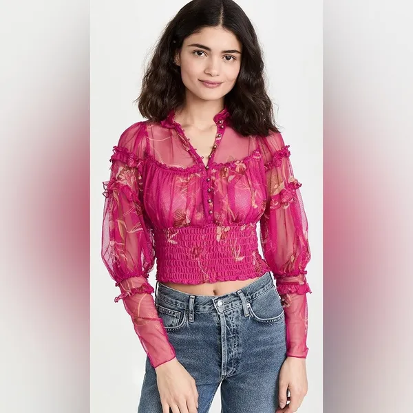 Free People Time For Shine Smocked Mesh Top In Purple Combo - Image 2