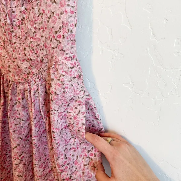 Reformation | Daria 100% Linen Basque Waist Floral Mini Dress in Rosin Pink - Image 6