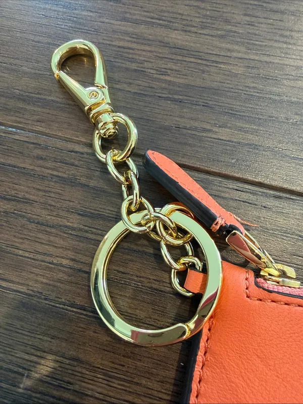 Ralph Lauren Full-grain Leather Key-ring Small Zip Card Case In Orange - C3-207 - Image 3