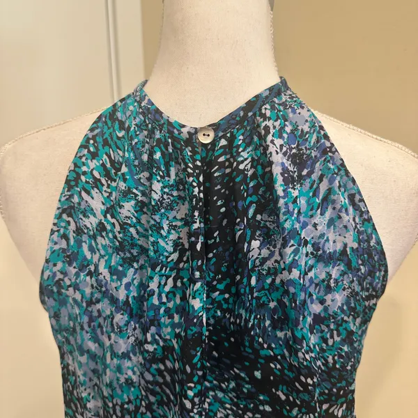 Ramy Brook Teal Printed‎ Paris Silk Mini Drop Waist Sleeveless Blouson Dress XS - Image 8