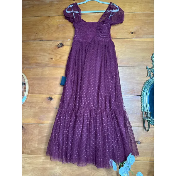 NWT Lulus Dreamy Celebration Plum Purple Tulle Bustier Swiss Dot Midi Dress Sz S - Image 6
