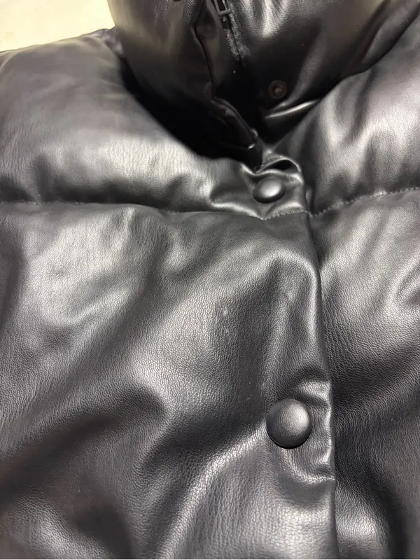 Zara Black Puffer Vest Jacket faux leather small - Image 3