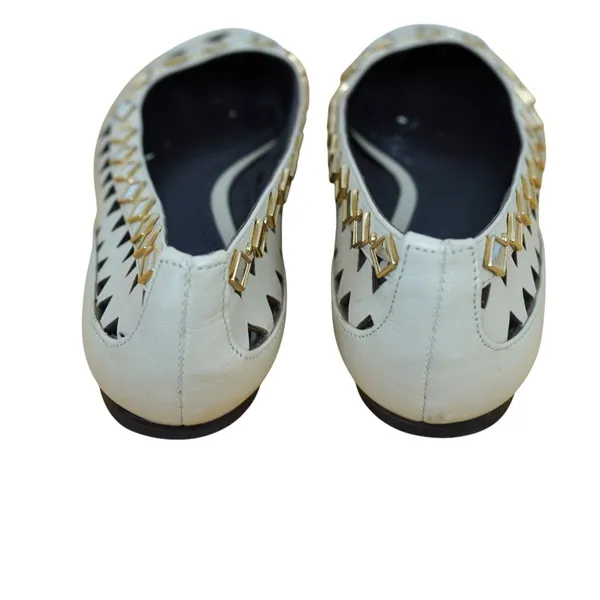Tory Burch Flats Women Size 5 Cream Leather Studded Laser Cut Out Mirror Work - Image 8