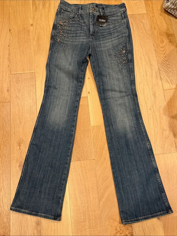 White House Black‎ Market Dark Blue Boot-Cut Jeans with Embellishment 4 nwt - Image 2