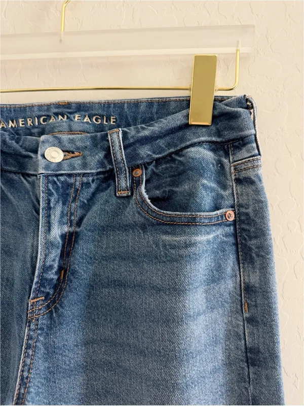 American Eagle AE Curvy High Waisted Stovepipe Jean Raw Hem Size 2 Long - Image 8