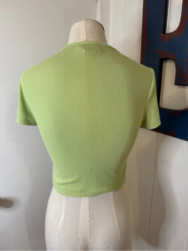 Princess Polly Lime Green Ribbed Wrap Crop Top Sz 8 - Image 2