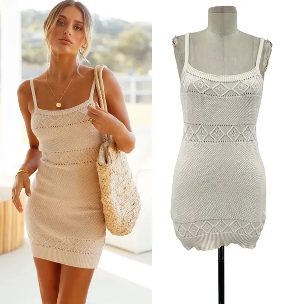 Hello Molly Venus Retrograde Knit Mini Dress Beige Cream Size‎ US 8 - Image 2
