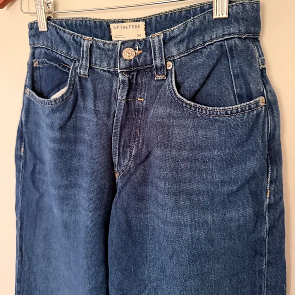 We The Free Blue Button Fly Wide Leg Cropped Jeans Boho Denim Sz 24 - Image 10