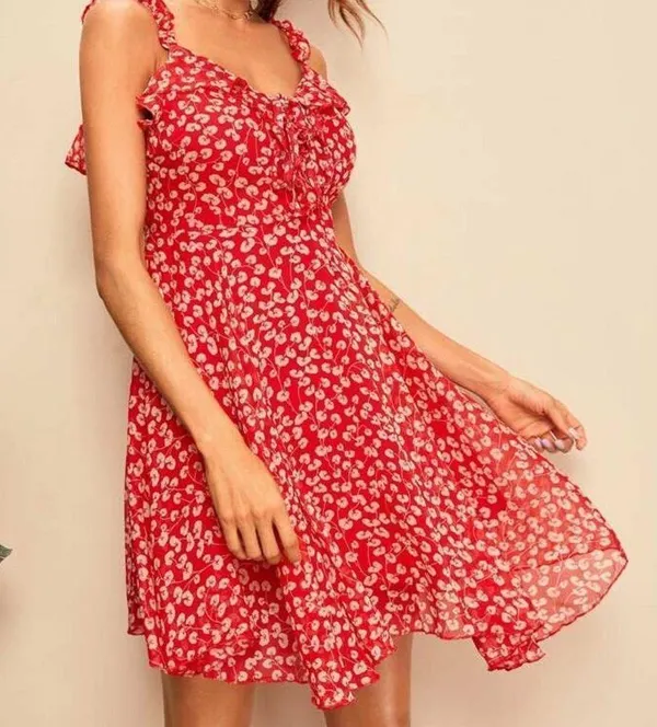 ✨HP✨Ditsy Floral Tie Neck Ruffle Trim Cami Dress✨ - Image 5