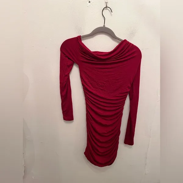 White Fox Long Sleeve Mini Dress Cowl Neck Off Shoulder Ruched XS NWT - Image 5