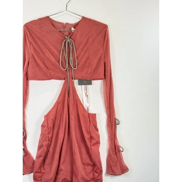 NWT House of CB Mini Dress Miranda Rose Crystal Trim Cutout Stretch Party Large - Image 7