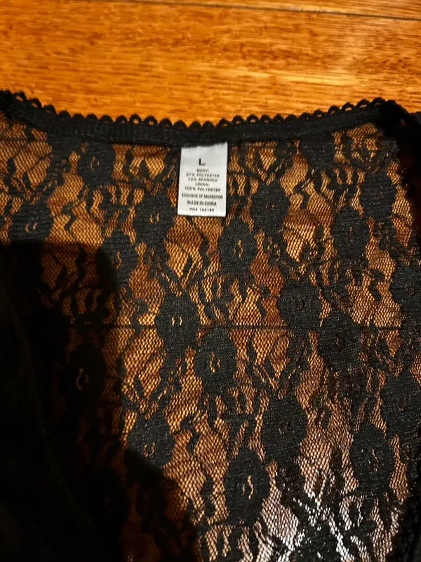 NWOT Black Lace see through Cap Sleeve Babydoll high low Top size L - Image 10