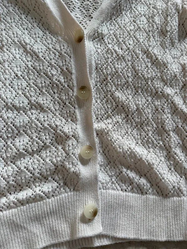 Loft White short sleeve knit button up top - Image 6