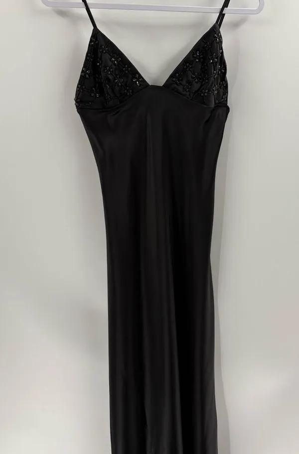 Zara beaded Y2K date night party festival black v sequin neck satin midi sz xs - Image 3