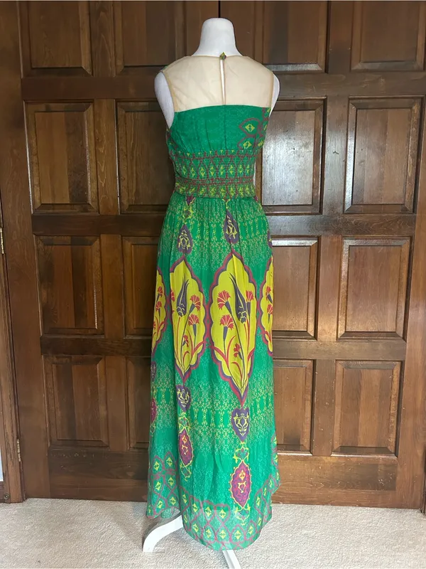 Hemant & Nandita Mintzita Green Silk Embroidered Maxi Dress Size 0 Sleeveless - Image 4