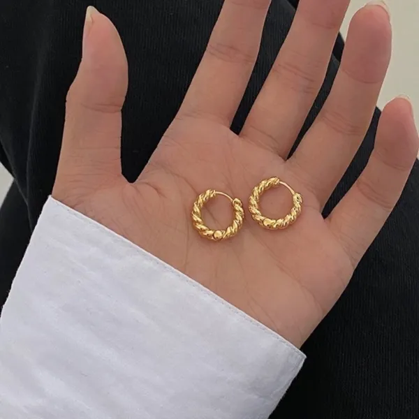 18K Gold Plated Twist Small Hoop Earrings for Women - Image 3