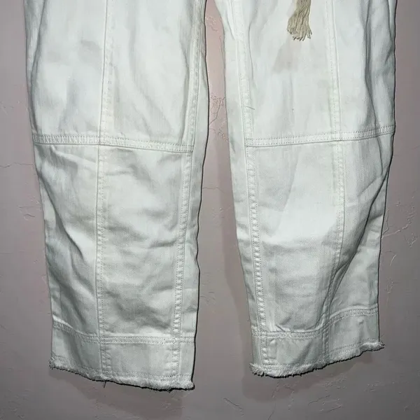 ANTHROPOLOGIE White Canvas Denim High Rise Belted Straight Crop Jeans 25 - Image 4