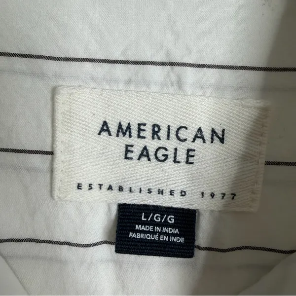 American Eagle Women's White Button Front Striped Shirt Large Oversized‎ Dressy - Image 3