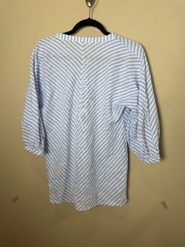 Nordstrom CASLON Blue & White Stripe Balloon Sleeve Blouse Top Size Medium - Image 5