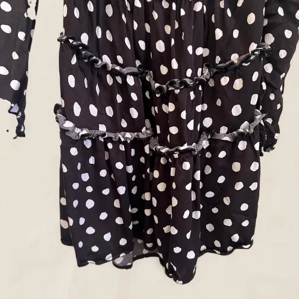 Majorelle black polka dot mini dress with ruffle details and tie-up front Small - Image 6
