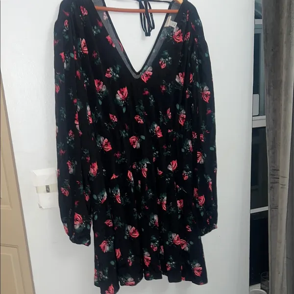 A New Day XL Y2k Fairy Whimsigoth Long Sleeve Dropped Waist Mini A-Line Dress -Black flora - Image 2
