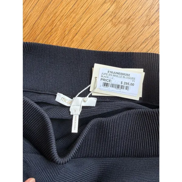 NWT Maje $295 June Full Knit Knee Length Skirt w/ Laser Cutouts, Black, Size 1/S - Image 6