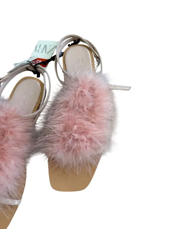 ZARA Pink Feather Sandals Size 38 / 7.5 NEW NWT - Image 5
