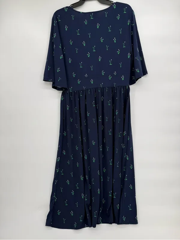 Leota Wispy Floral Patriot Blue Navy Midi Zoe Dress with Green Floral Print - Image 7