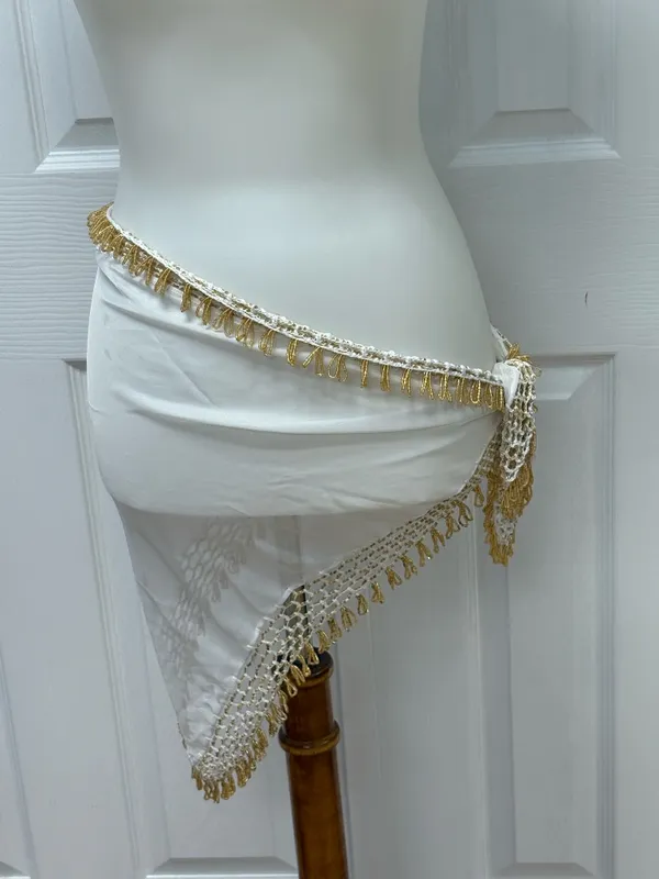 Egyptian Belly Dance Hip Scarf With Gold‎ Bead Trimming - 39" x 25" x 25". - Image 2