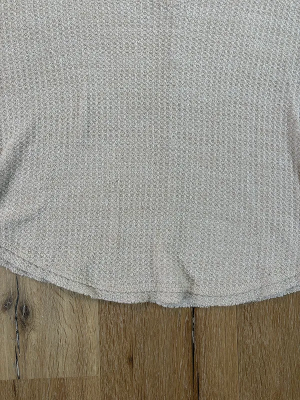 Cream V Neck Waffle Knit Long Sleeve Top - Image 3
