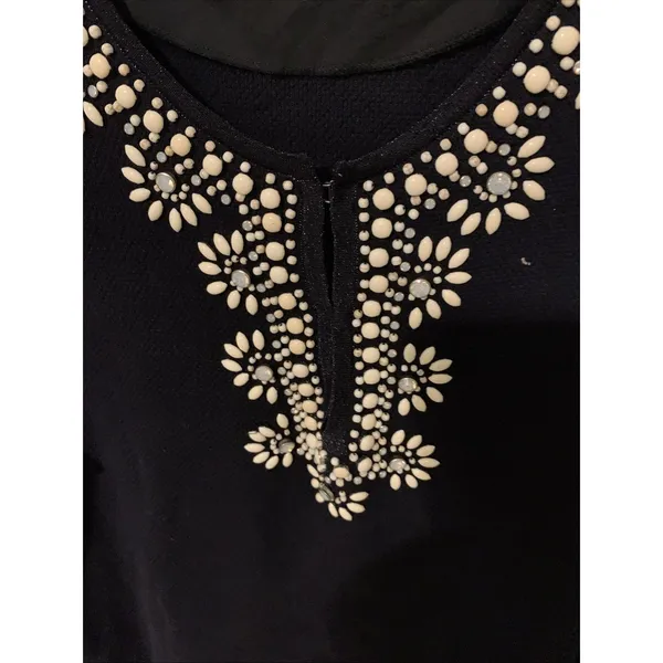 Tory Burch Embellished Black Sweater Tunic Beaded Floral Size M Cotton - Image 3