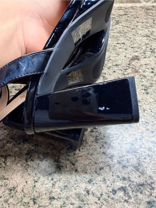 POP Casen Black Patent Platform Block Heel Sandals Women's Size 7 NWOB - Image 8
