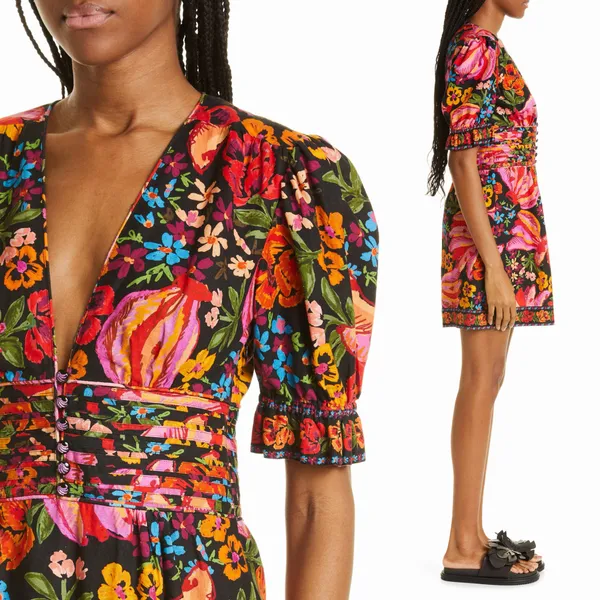 Farm Rio Spring Bananas Belted Black Mini Dress - Image 3