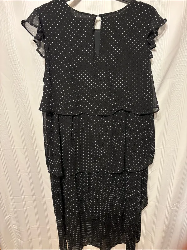 Who What Wear Black Polka Dot Tiered Midi Dress - Image 4