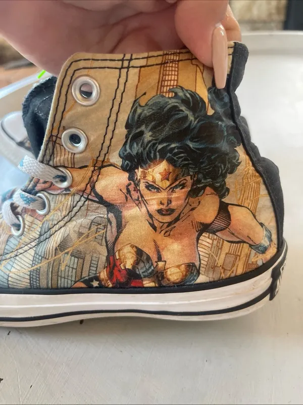 High-Top Graphic Comic-Print Sneakers in Black, Brown and White - Image 7