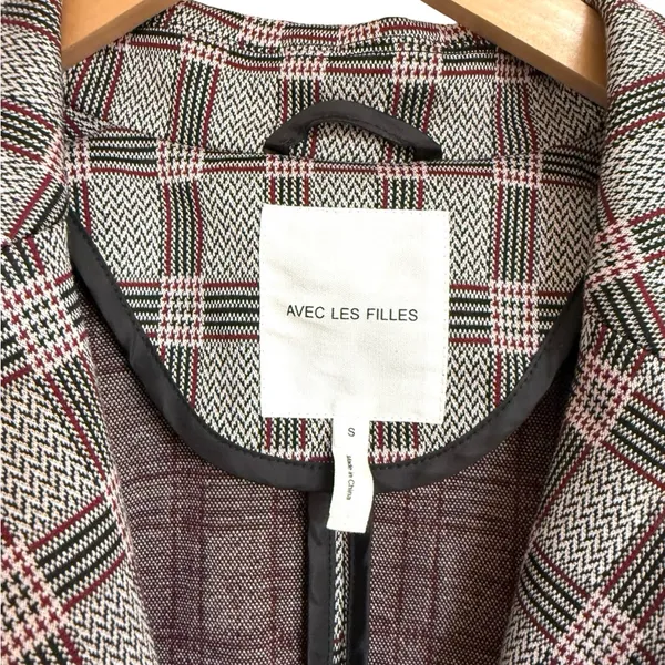 Anthropologie Avec Les Filles Plaid Oversized Long Two Button‎ Blazer Jacket S - Image 5