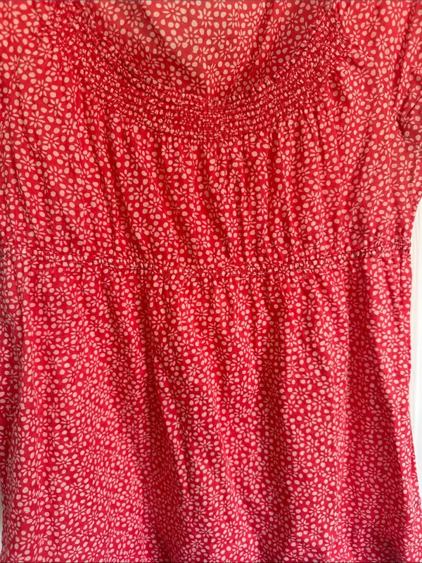 American Eagle Outfitters Red Floral Smocked Short-Sleeve Blouse - Image 4