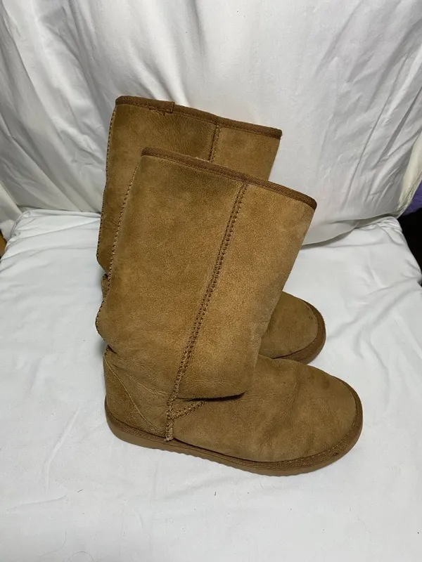 Women's Sheepskin Shearling Mid-Calf Winter Boots Tan Brown Size 8 Cozy Lined - Image 2