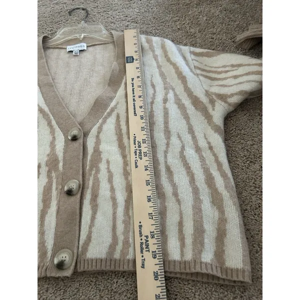 Lucy Paris Zebra Patterned Tan & Cream Cropped Cardigan Size Medium Soft Cozy - Image 6