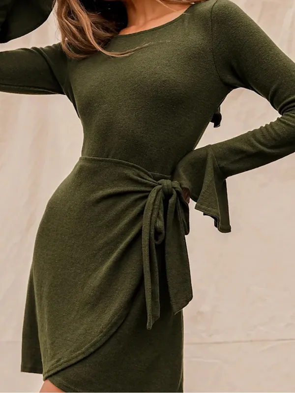 Lulus Favorite Tune Olive Green Faux Wrap Sweater Dress - Image 2