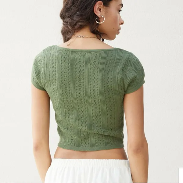 PacSun Beverly and Beck Zinnia Pointelle Lace Sweater T-Shirt Olive Green Size XS - Image 9