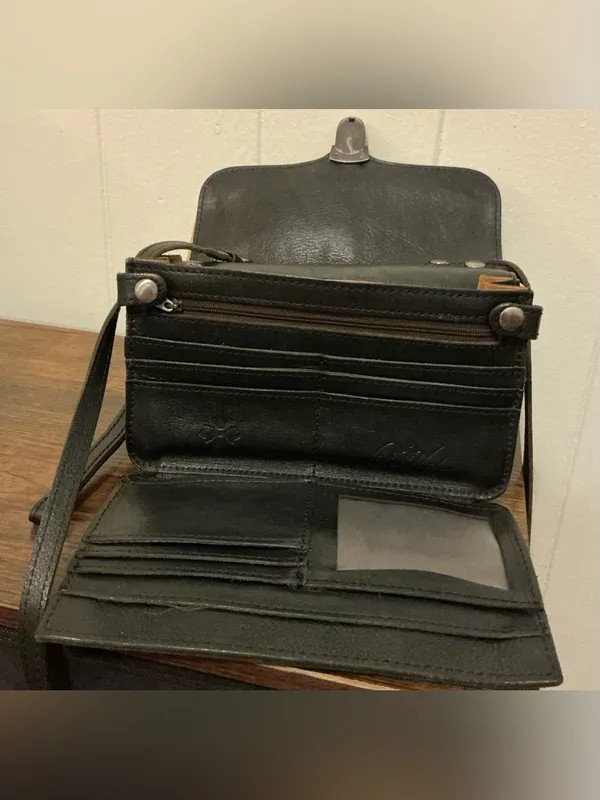 Rare Vintage Black Leather Patricia Nash Bianco Crossbody Organizer Handbag Bag - Image 8